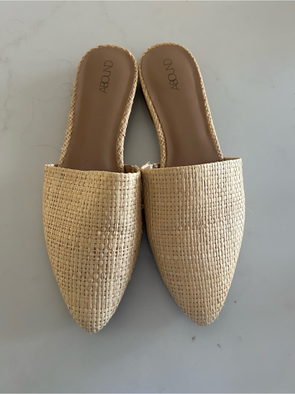 Abound Natural Beige Woven Pointed-Toe Slip-On Mules
